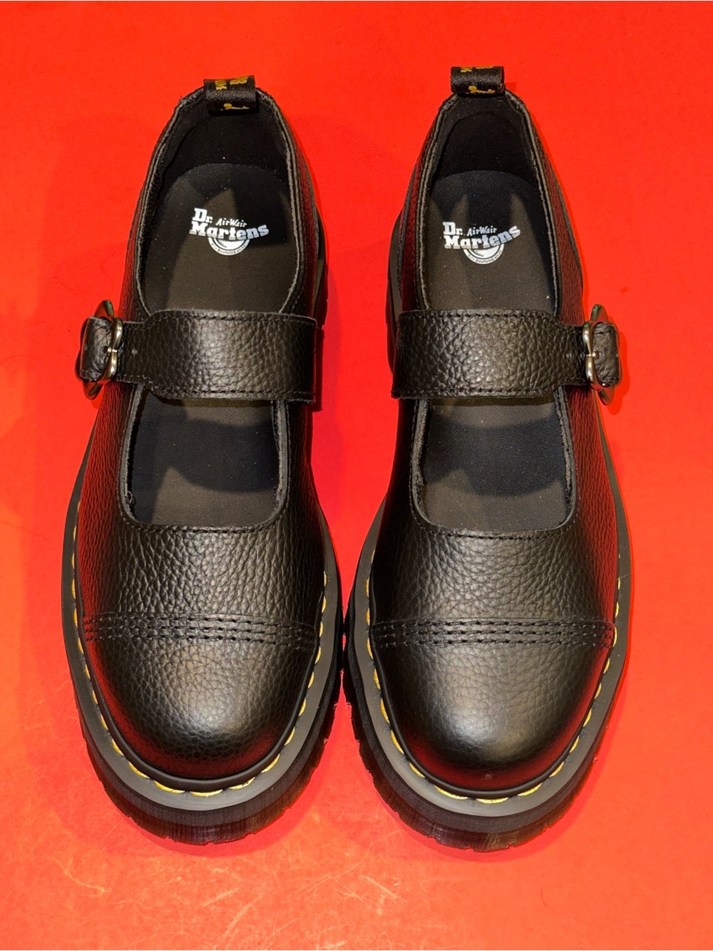 Dr Martens ADDINA Flower Buckle Platform Leather Mary Jane Shoes Women 10 BLACK